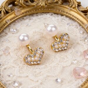 Pearl & Crystal Heart Earrings Dainty Romantic Everyday Style